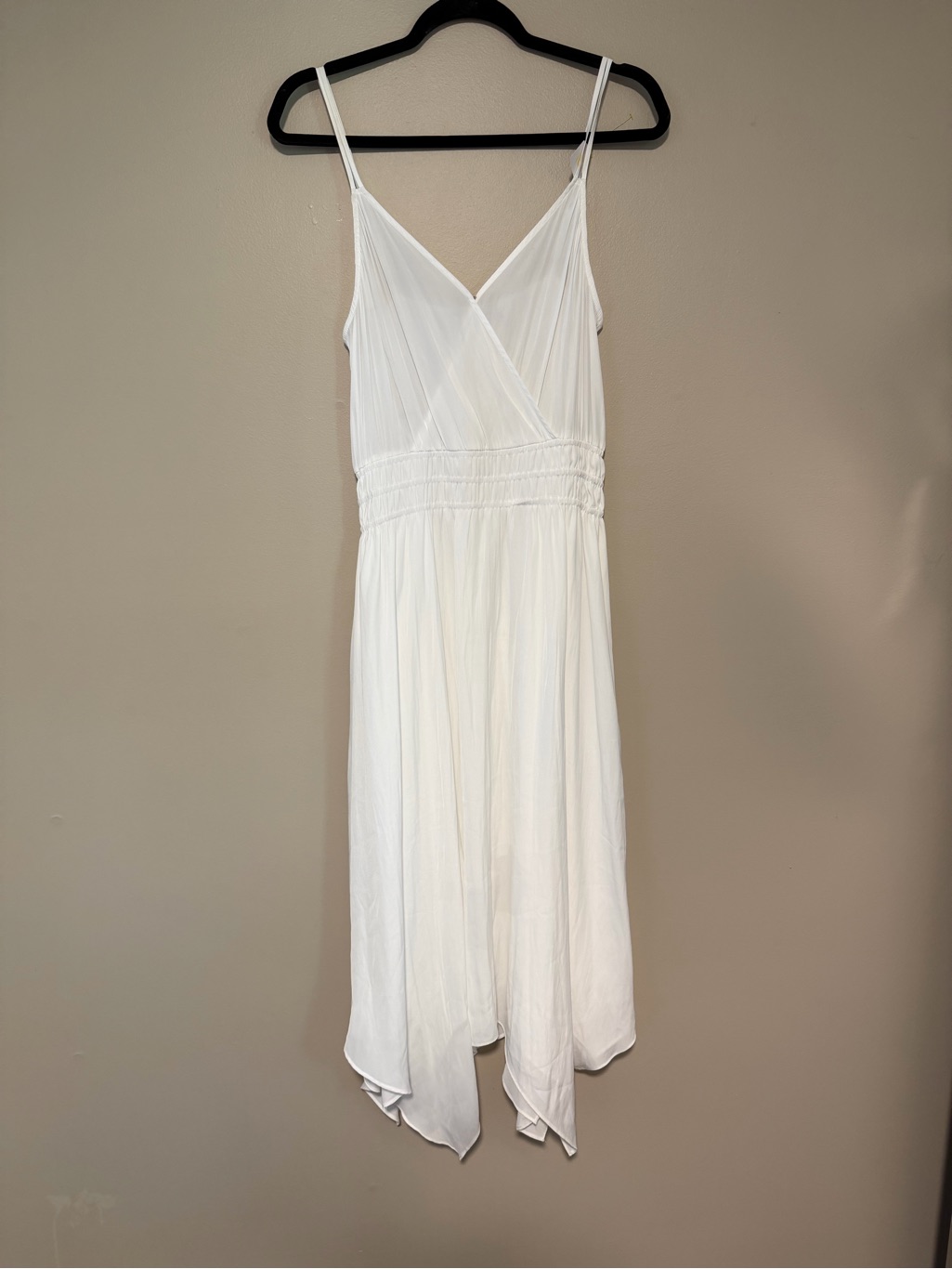 Ramy Brook Henrietta White Faux Wrap Smock Waist Handkerchief Hem Resort Dress